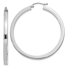 Large 14K White Gold 1 7/8" Flat-Edge Square Hoop Earrings
