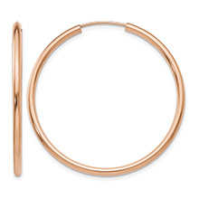 1 9/16 Inch Endless Hoop Earrings in 14K Rose Gold, 2mm Thick
