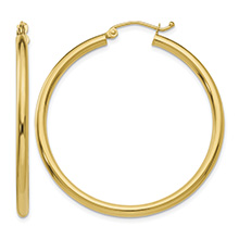 1 9/16 Inch Hoop Earrings with Clasp in 14K Gold, 2.5mm Thick