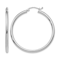 1 9/16" 14K White Gold Hoop Earrings with Clasp, 2.5mm Thick