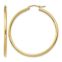 1 9/16 Inch Classic Hoop Earrings in 14K Gold, 2mm Thick
