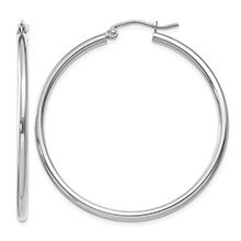 1 9/16 Inch 14K White Gold Classic Hoop Earrings, 2mm Thick
