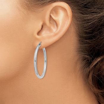 1 9/16 Inch Lightweight Hoop Earrings in 14K White Gold, 3mm Thick 4