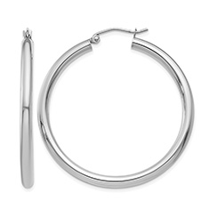 1 9/16 Inch Lightweight Hoop Earrings in 14K White Gold, 3mm Thick