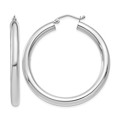 1 9/16" 14K White Gold Hoop Earrings with Clasp, 4mm Thick