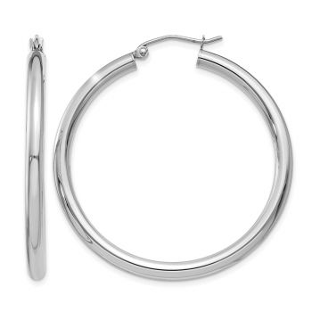 14K White Gold Hoop Earrings - 1 9/16