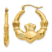 1-Inch Claddagh Hoop Earrings in 14K Yellow Gold