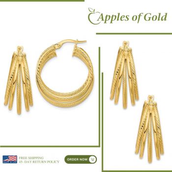 1 inch Italian Multi-Hoop Earrings 14K Gold 4
