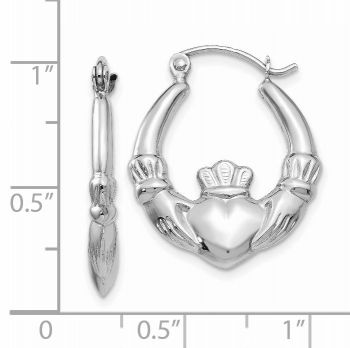 1-Inch 14K White Gold Claddagh Hoop Earrings 3