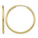 1" 14K Gold Endless Hoop Earrings, 1.5mm Thick