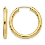 1 Inch Endless Hoop Earrings in 14K Gold, 3mm Thick