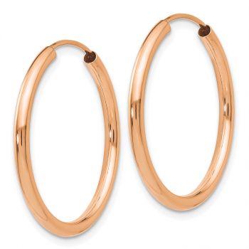 1 Inch 14K Rose Gold Endless Hoop Earrings, 2mm Thick 2