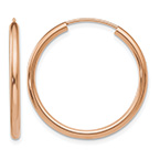 1 Inch 14K Rose Gold Endless Hoop Earrings, 2mm Thick