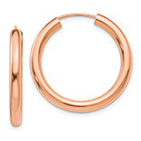 1" Endless Hoop Earrings in 14K Rose Gold, 3mm Thick
