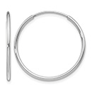 1" 14K White Gold Endless Hoop Earrings, 1.25mm Thick