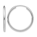 1 Inch Endless Hoop Earrings in 14K White Gold, 2mm Thick