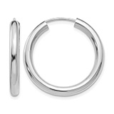 1" 14K White Gold Endless Hoop Earrings, 3mm Thick