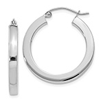 1-Inch 14K White Gold Square-Edge Tube Hoop Earrings