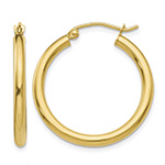 1" 14K Gold Polished Hoop Earrings, 2.5mm Thick