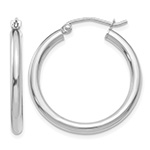 1 Inch Traditional Hoop Earrings in 14K White Gold, 2.5mm Thick