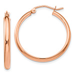 1 Inch Hinged Hoop Earrings in 14K Rose Gold, 2.75mm Thick