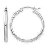1" 14K White Gold Hinged Hoop Earrings, 2.75mm Thick