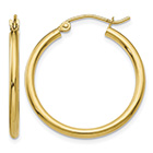 1" 14K Gold Hinged Hoop Earrings, 2mm Thick