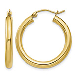 1" Lightweight Hoop Earrings in 14K Gold, 3mm Thick