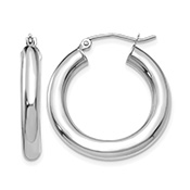 1 Inch Classic Hoop Earrings in 14K White Gold, 4mm Thick