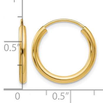 11/16 Inch Endless Hoop Earrings in 14K Gold, 2mm Thick 3