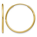1 Inch 14K Yellow Gold Hoop Earrings, 1.25mm Thick