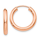 13/16 Inch 14K Rose Gold Endless Hoop Earrings, 3mm Thick