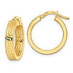 Textured Italian 13/16" Greek Key Hoop Earrings in 14K Gold