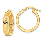 Textured Italian 13/16" Greek Key Hoop Earrings in 14K Gold