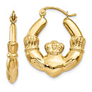 14K Gold Medium Claddagh Hoop Earrings