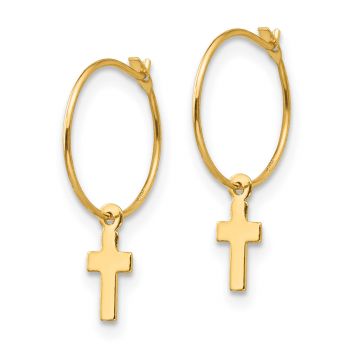 Endless Hoop w/Small Cross Earrings, 14K Gold 2