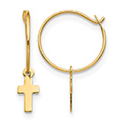 Endless Hoop w/Small Cross Earrings, 14K Gold