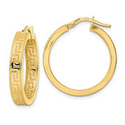 Italian 15/16" Greek Key Hoop Earrings in 14K Gold