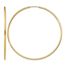 Large 2 3/16" 14K Gold Endless Hoop Earrings, 1.5mm Thick