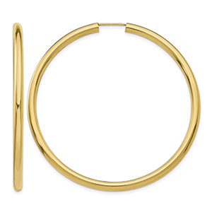 Large 2 3/16" Endless Hoop Earrings in 14K Gold, 3mm Thick