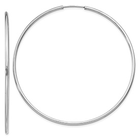 Large 2 3/16 Inch Endless Hoop Earrings in 14K White Gold, 1.5mm Thick