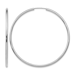 Large 2 3/16" 14K White Gold Endless Hoop Earrings, 2mm Thick