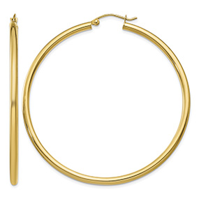 Large 2 3/16" 14K Gold Traditional Hoop Earrings, 2.5mm Thick