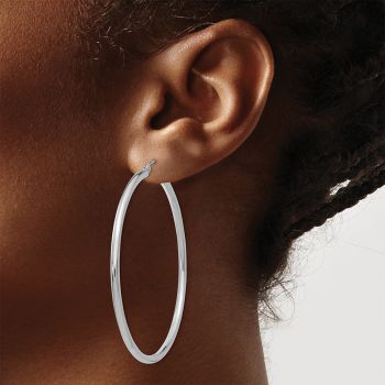 Large 2 3/16 Inch 14K White Gold Lightweight Hoop Earrings, 2.5mm Thick 4
