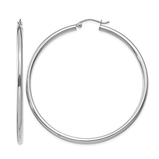 Large 2 3/16" Hinged Hoop Earrings in 14K White Gold, 2.5mm Thick