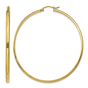 Large 2 3/16" 14K Gold Hinged Hoop Earrings, 2.75mm Thick