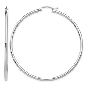 Large 2 3/16" 14K White Gold Hoop Earrings, 2mm Thick