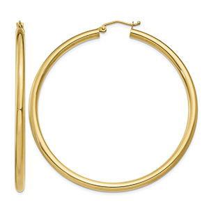 Large 2 3/16" Lightweight Hoop Earrings in 14K Gold, 3mm Thick