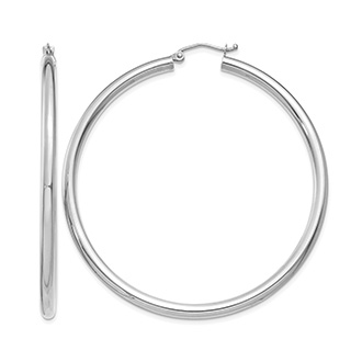 Large 2 3/16" Traditional Hoop Earrings in 14K White Gold, 3mm Thick