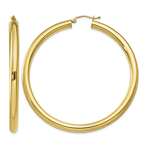 Large 2 3/16" 14K Gold Lightweight Hoop Earrings, 4mm Thick